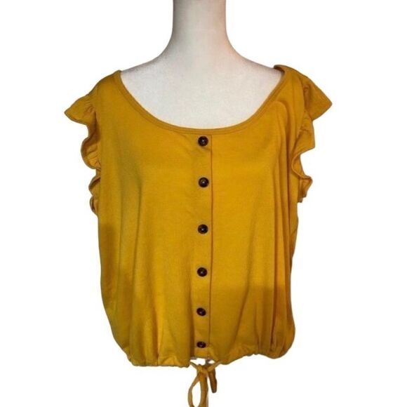 💕5️⃣Maurices yellow mustard top with ruffled sleeves and drawstring bottom SzXL - Picture 1 of 3